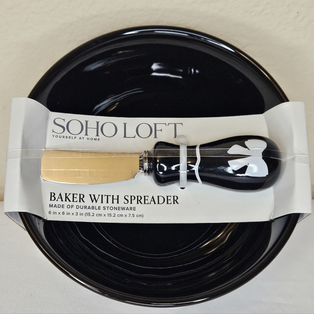 Soho Loft Black Stoneware Baker with Spreader NEW